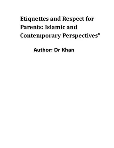 Cover of Etiquette and Respect for Parents: Islamic and Contemporary Perspectives